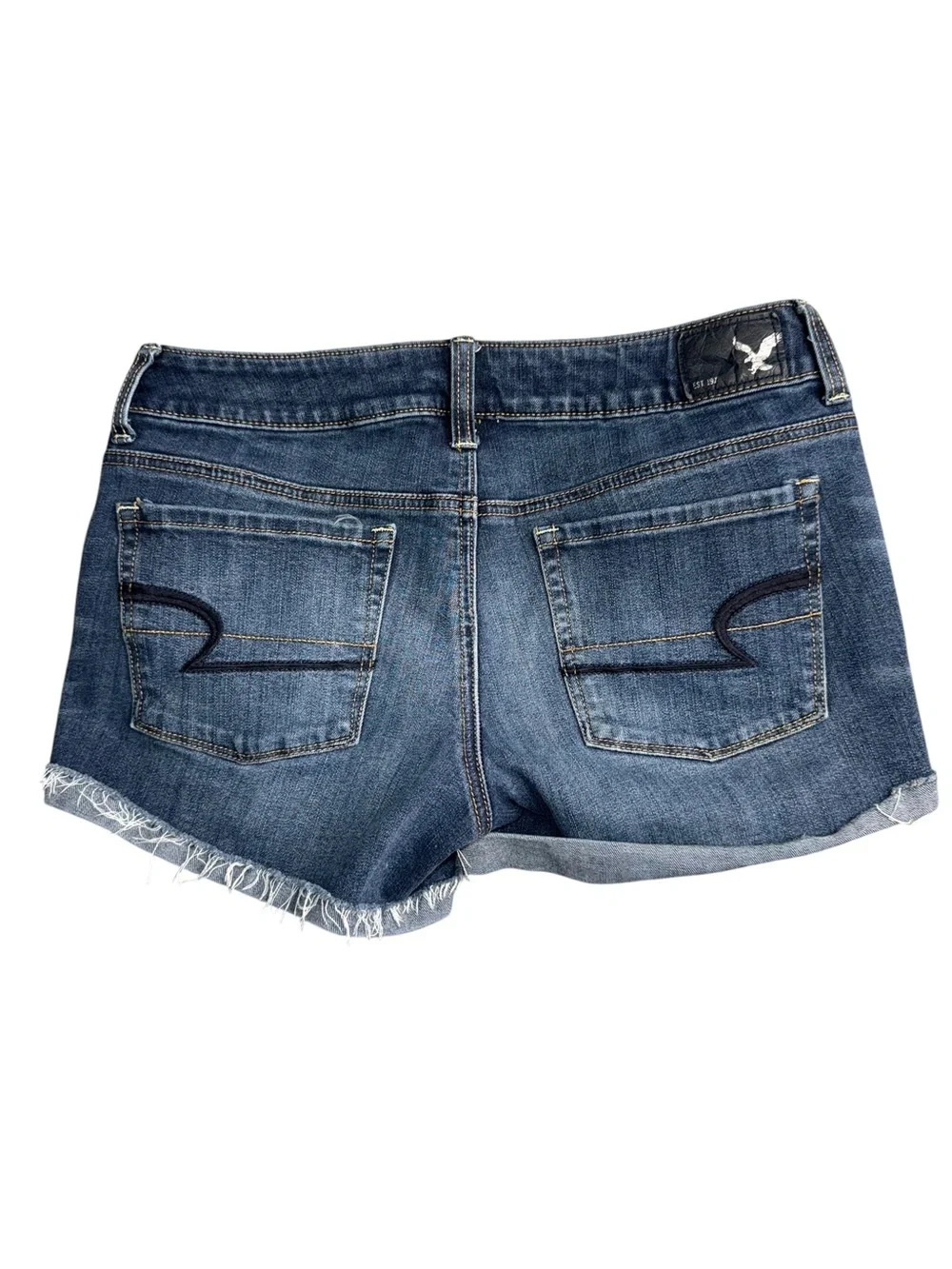 American Eagle Shortie Super Stretch Denim Shorts Womens 6 Frayed Cuffed Y2K